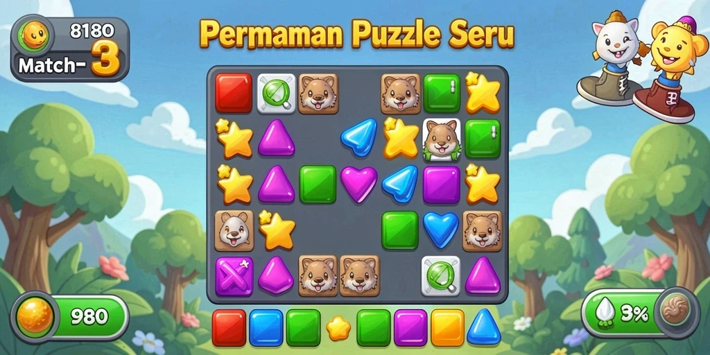 Tangkapan layar utama 8180 menampilkan gameplay Match-3 yang menarik.