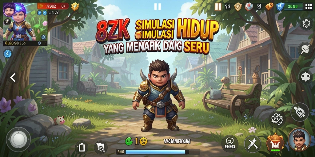 Tampilan gameplay seru dalam 8ZK dengan elemen simulasi kehidupan.