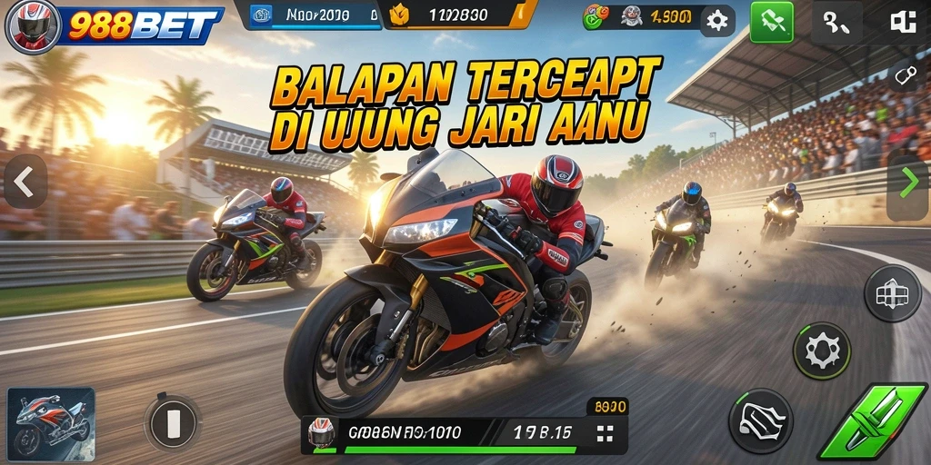 Tampilan menarik dari gameplay balapan motor di 988BET.
