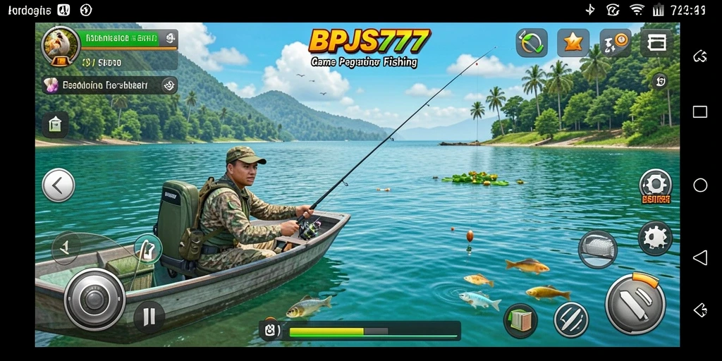 Tampilan gameplay <strong>BPJS777</strong> saat memancing di danau yang tenang.