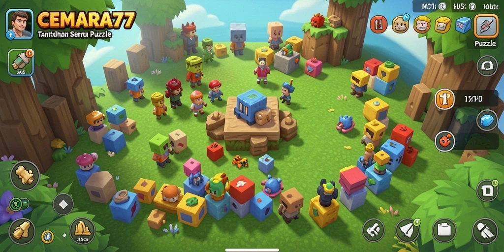 Screenshot CEMARA77 menampilkan aksi memecahkan puzzle yang menantang.