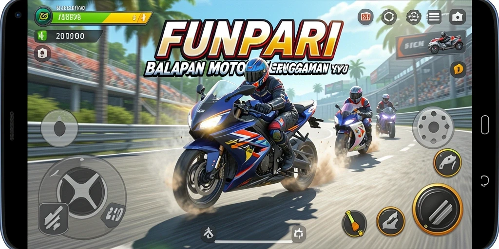 Gameplay seru dengan balapan motor yang mendebarkan.