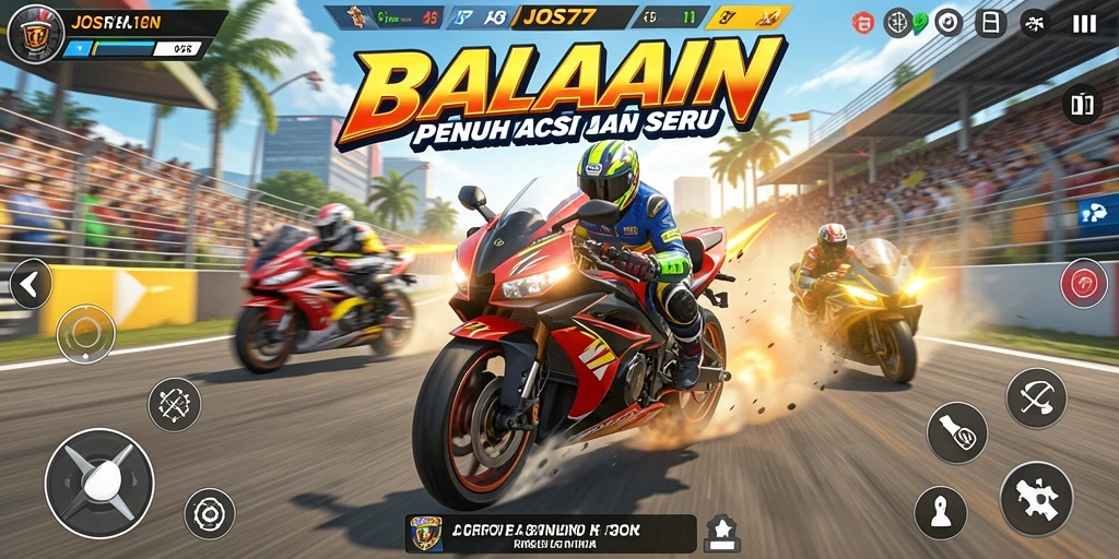 Tampilan menarik dari gameplay JOS77 yang penuh aksi balapan motor.