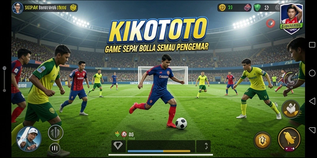 Screenshot gameplay KIKOTOTO dengan aksi seru di lapangan sepak bola.