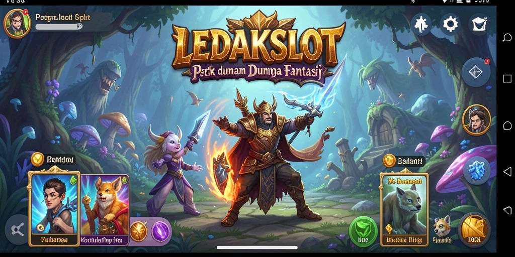 Tampilan gameplay LEDAKSLOT dengan pertarungan seru dan karakter unik.