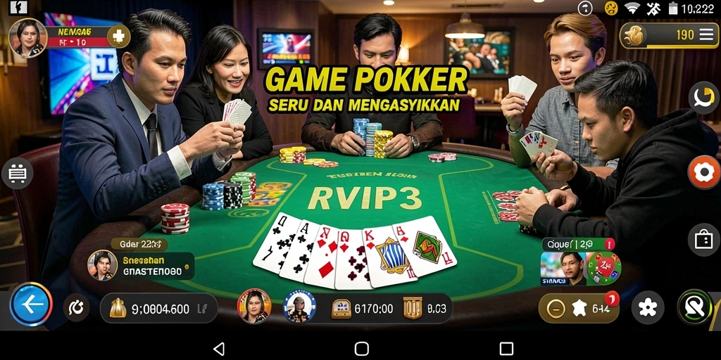 Screenshot RVIP3 menampilkan gameplay Poker yang mendebarkan.